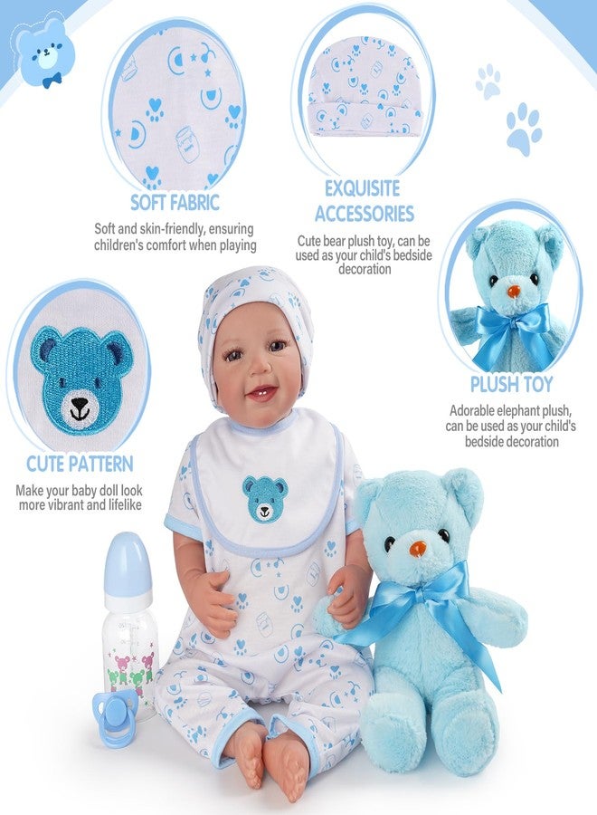 BABESIDE 9 Pcs Reborn Baby Doll Clothes Set for 17-22 Inch Dolls, Reborn Baby Dolls Accessories Doll Bassinet with Bottle Pacifier and Bear Toy for Realistic Newborn Babydolls, Blue - Image 3